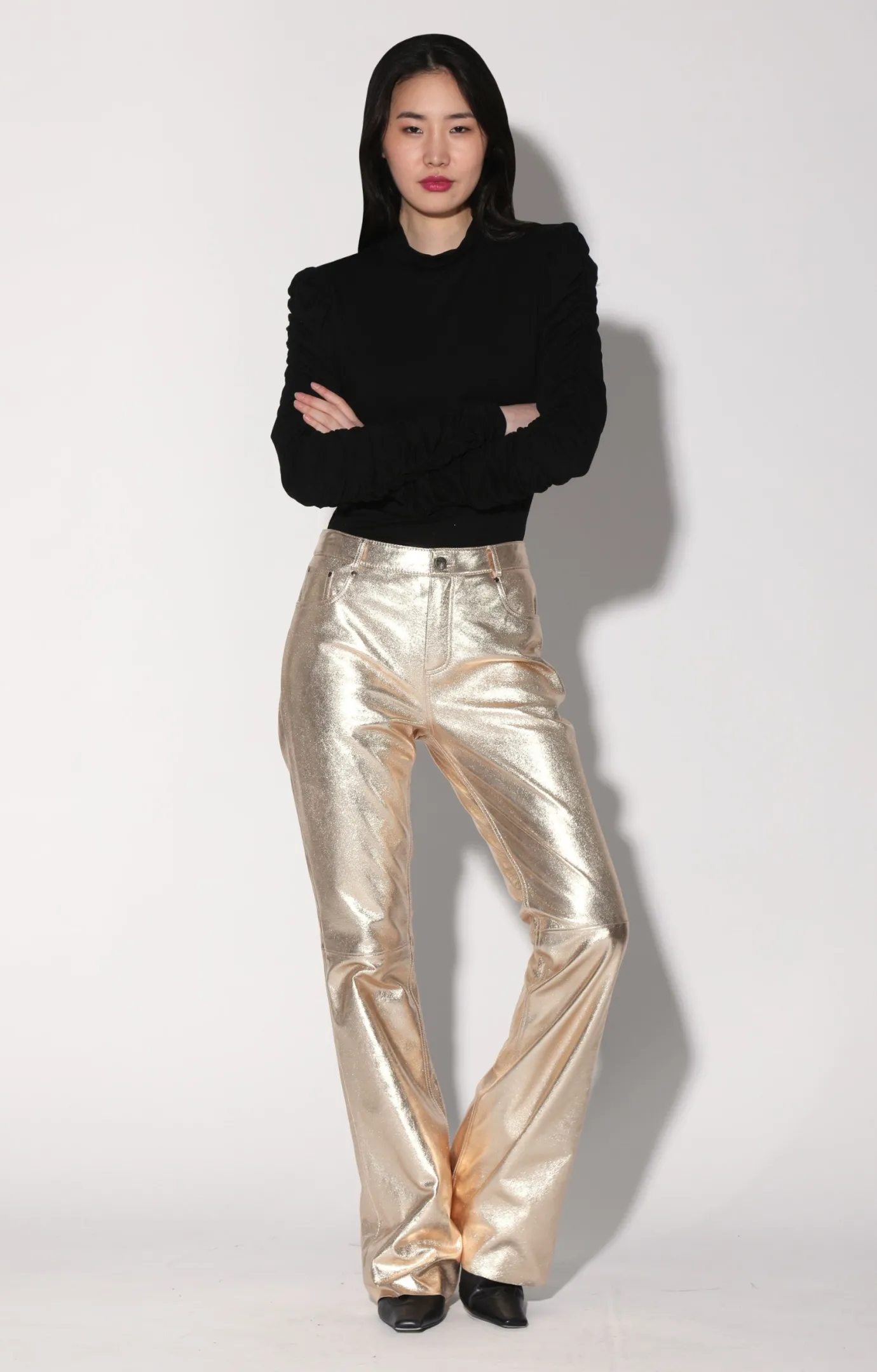 Walter Baker Dimitri Pant, Gold - Leather^Women Leather | Bottoms
