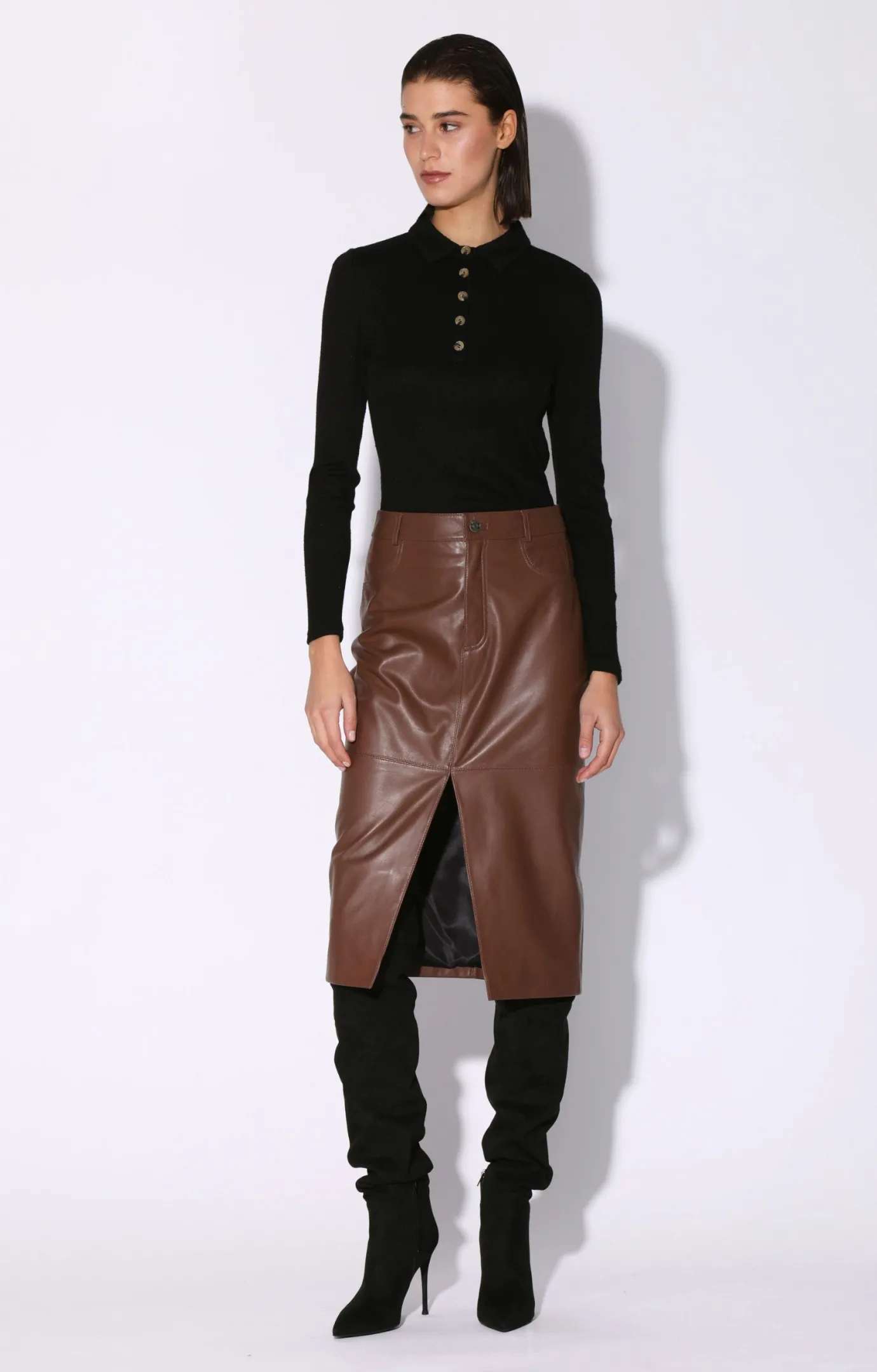 Walter Baker Glynice Skirt, Walnut - Leather^Women Leather | Bottoms
