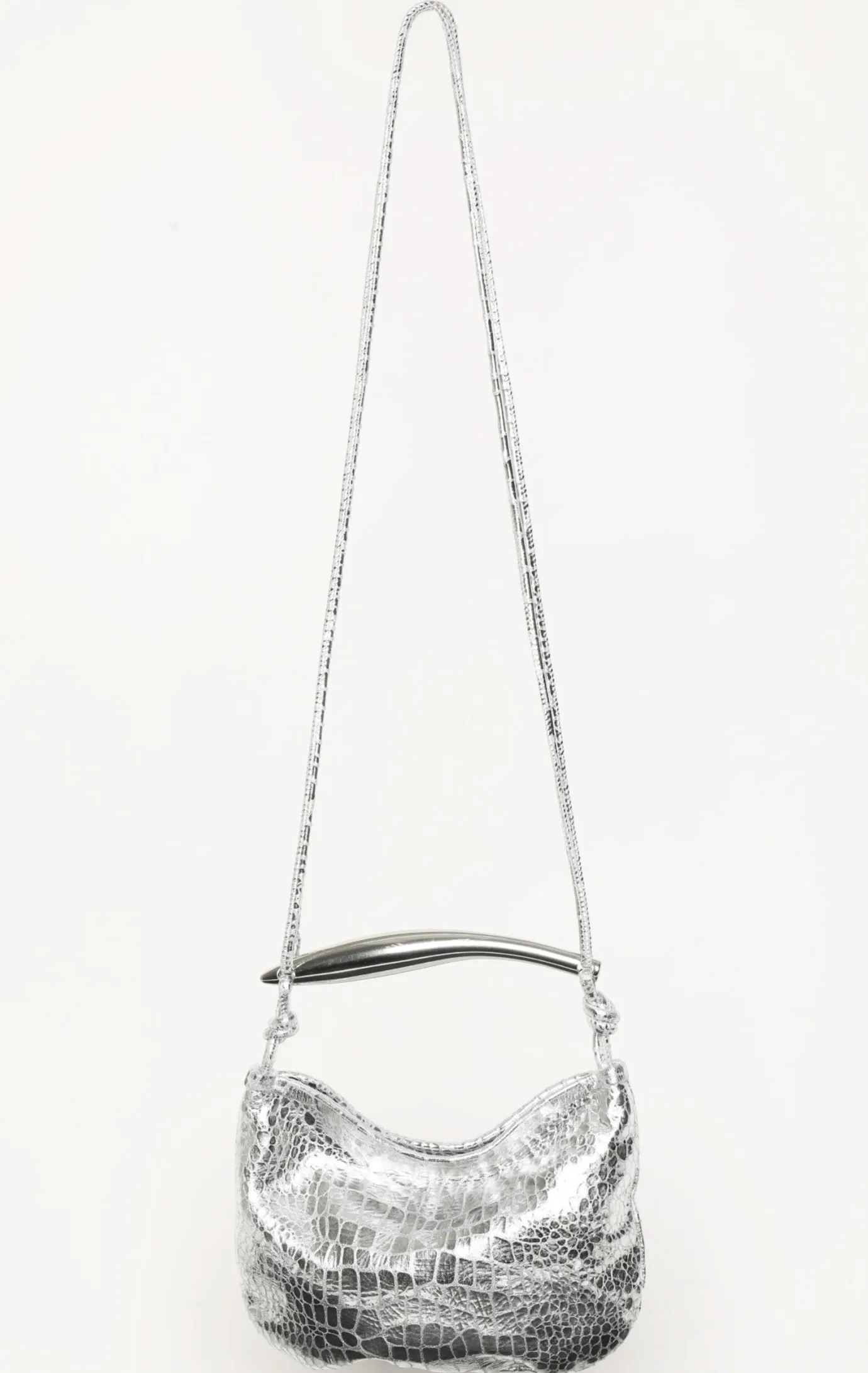 Walter Baker Hazel Mini Hobo, Platinum Metallic Croc^Women Handbags