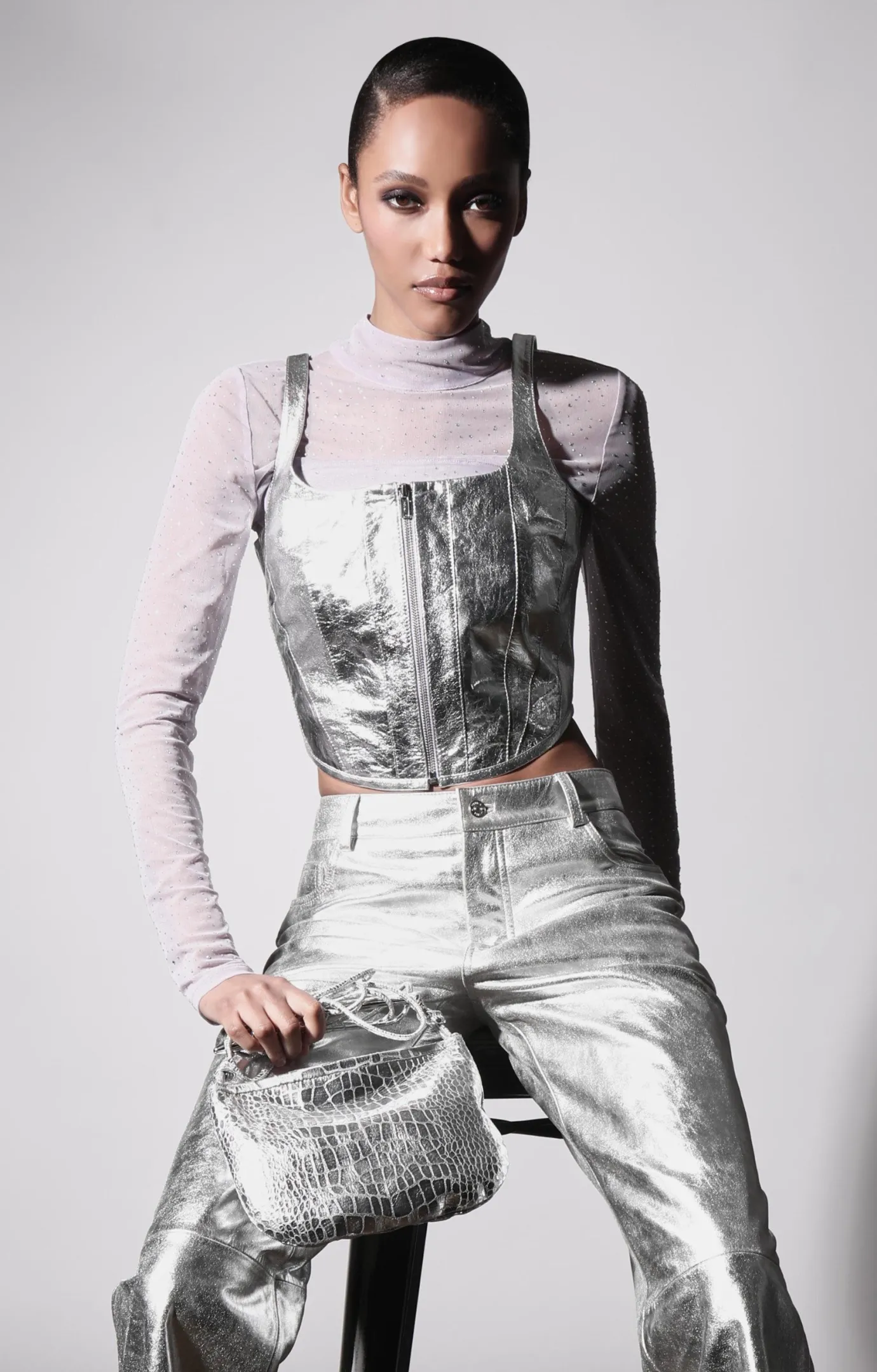 Walter Baker Hazel Mini Hobo, Platinum Metallic Croc^Women Handbags