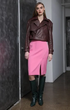 Walter Baker Kaitlyn Jacket, Black Cherry Croc - Leather^Women Leather | Jackets