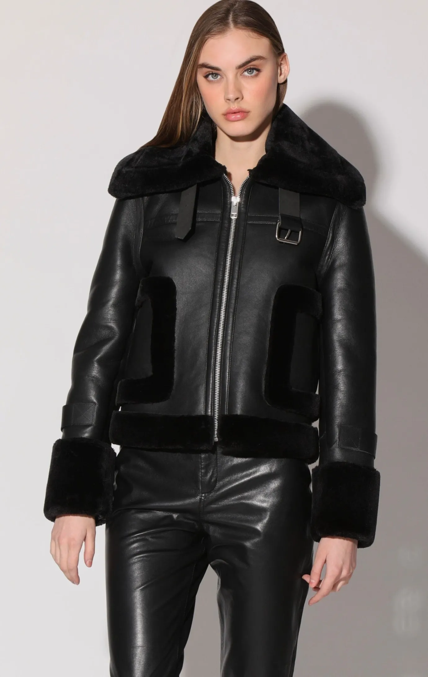 Walter Baker Lianna Jacket, Black Leather/ Black Fur^Women Leather | Jackets