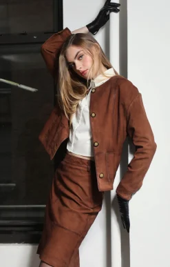Walter Baker Palmer Jacket, Cognac Suede - Leather^Women Leather | Jackets