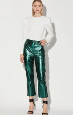 Walter Baker Selma Pant, Emerald Metallic - Leather^Women Leather | Bottoms