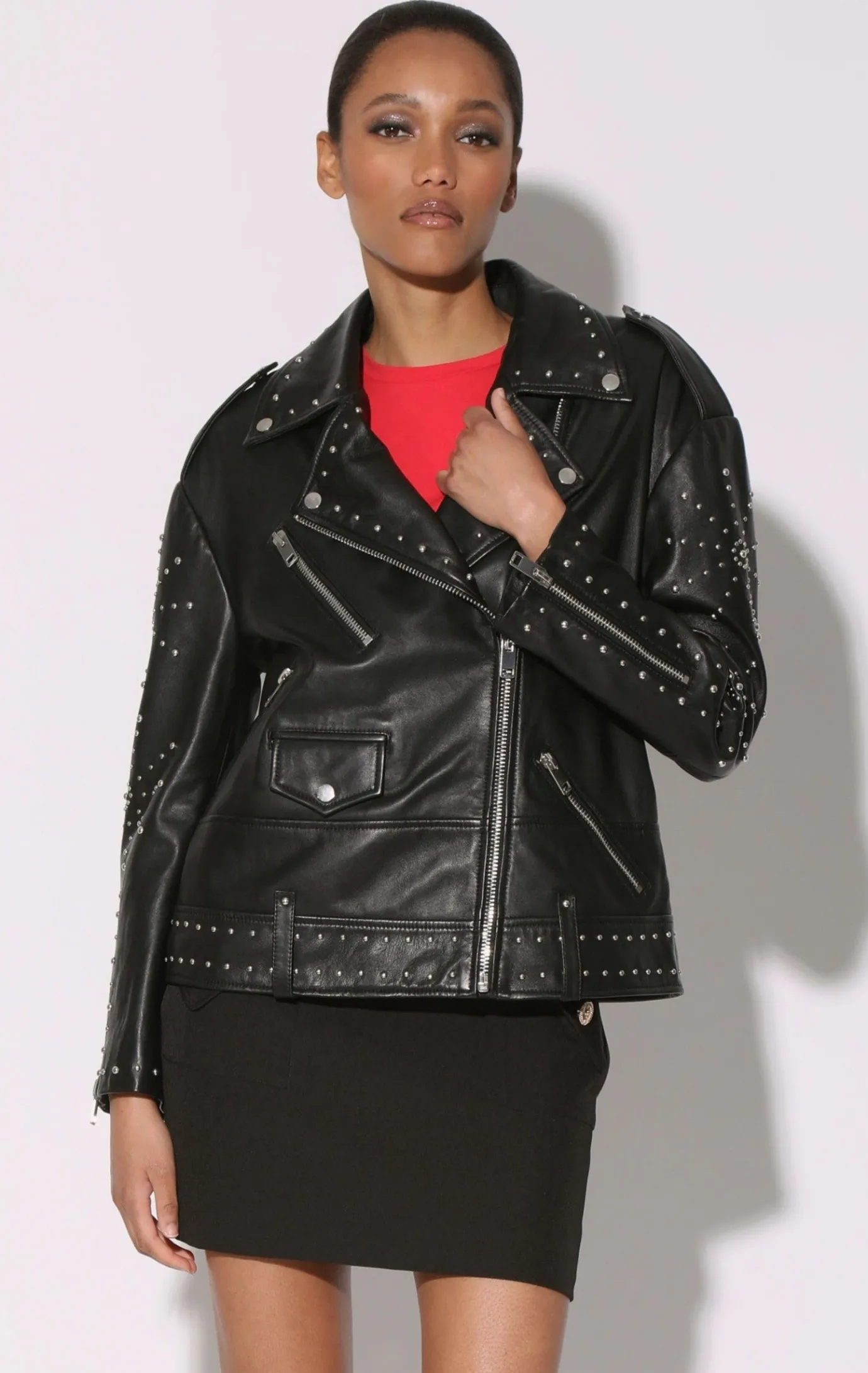Walter Baker Skyler Studded Jacket, Black With Silver - Leather^Women Jackets | Leather