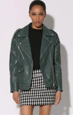 Walter Baker Skyler Studded Jacket, Hunter With Silver - Leather^Women Leather | Jackets